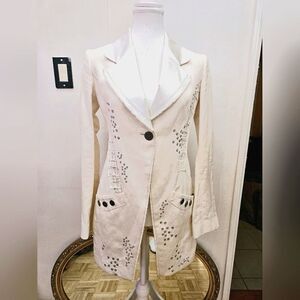 Y2K Rare GIRBAUD Vintage Tailored Cream Silk Cotton Blazer Jacket S